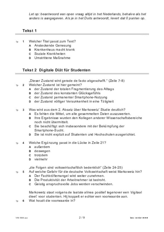 Opgaven examen VWO Duits 2021, tijdvak 1. Pagina 2