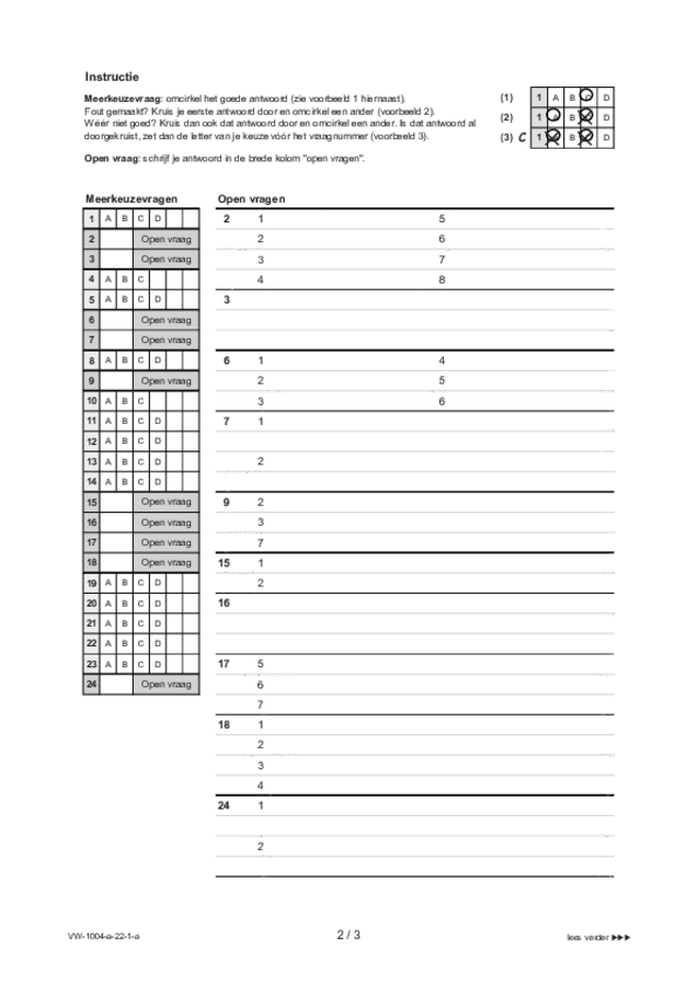 Antwoordblad examen VWO Duits 2022, tijdvak 1. Pagina 2