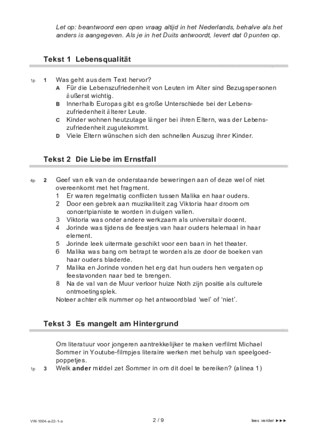 Opgaven examen VWO Duits 2022, tijdvak 1. Pagina 2