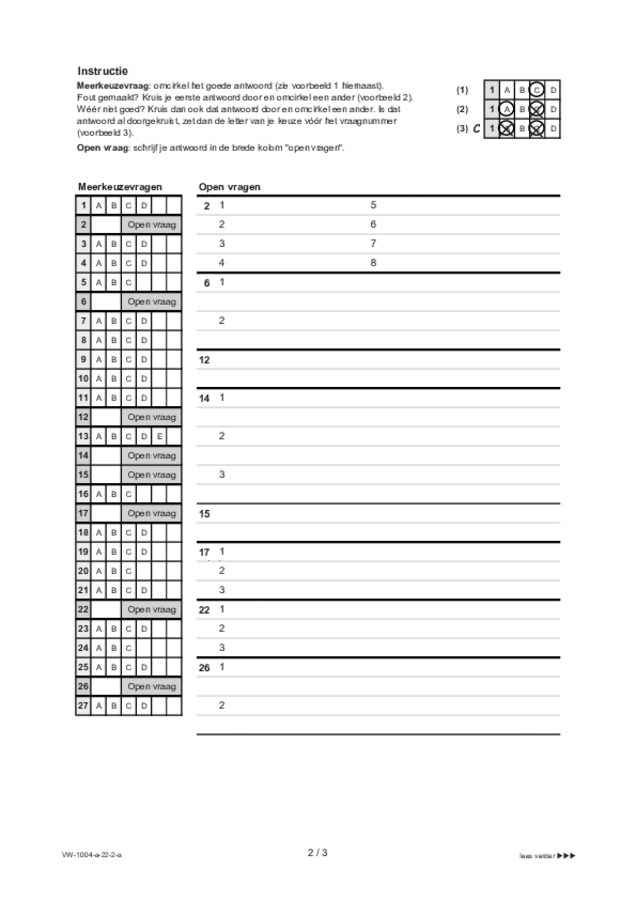 Antwoordblad examen VWO Duits 2022, tijdvak 2. Pagina 2