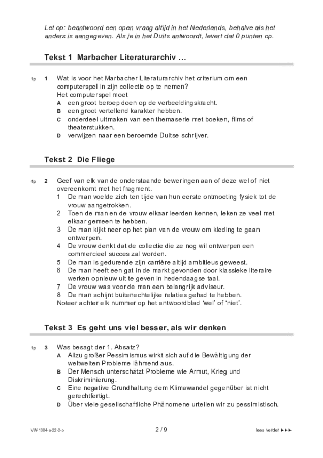 Opgaven examen VWO Duits 2022, tijdvak 2. Pagina 2
