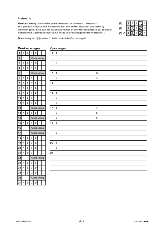 Antwoordblad examen VWO Duits 2023, tijdvak 1. Pagina 2