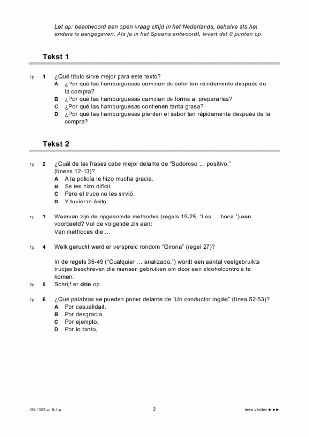 Opgaven examen VWO Spaans 2010, tijdvak 1. Pagina 2