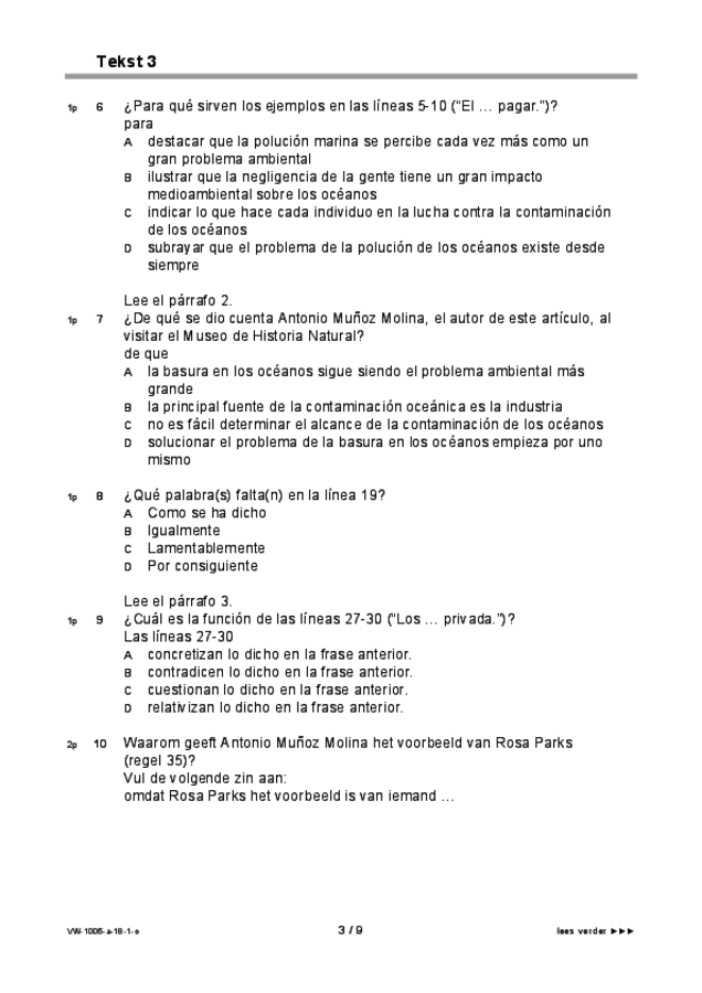 Opgaven examen VWO Spaans 2018, tijdvak 1. Pagina 3
