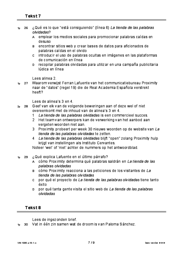 Opgaven examen VWO Spaans 2018, tijdvak 1. Pagina 7