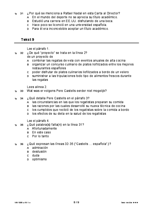 Opgaven examen VWO Spaans 2018, tijdvak 1. Pagina 8
