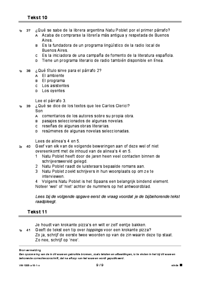 Opgaven examen VWO Spaans 2018, tijdvak 1. Pagina 9