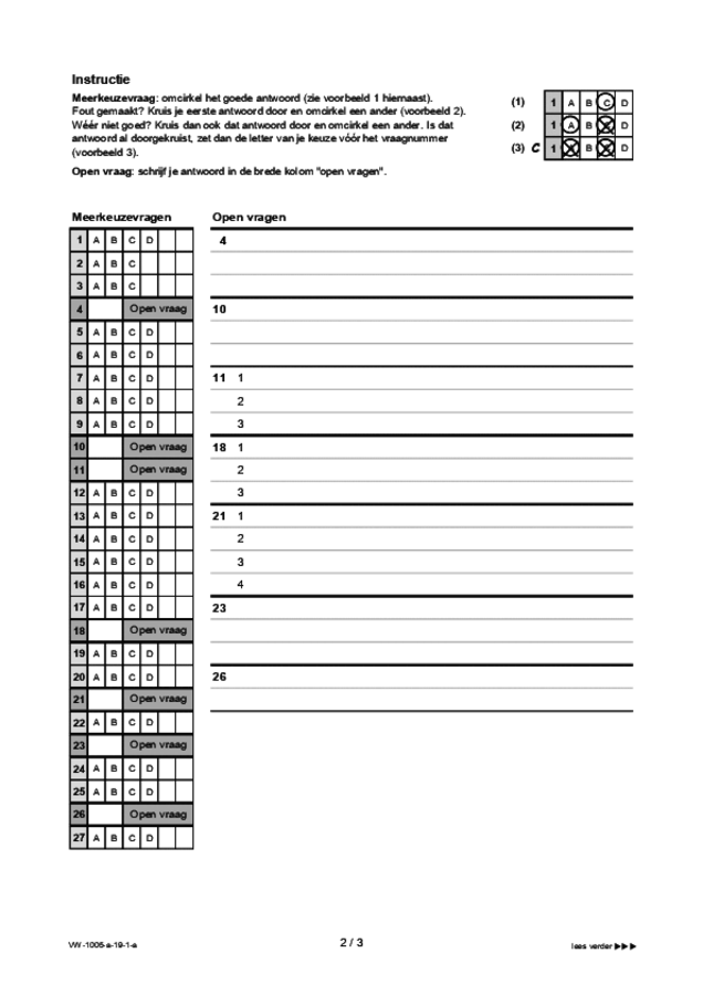 Antwoordblad examen VWO Spaans 2019, tijdvak 1. Pagina 2