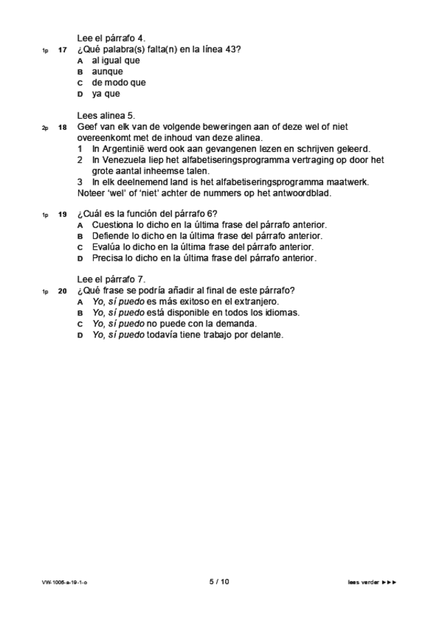 Opgaven examen VWO Spaans 2019, tijdvak 1. Pagina 5