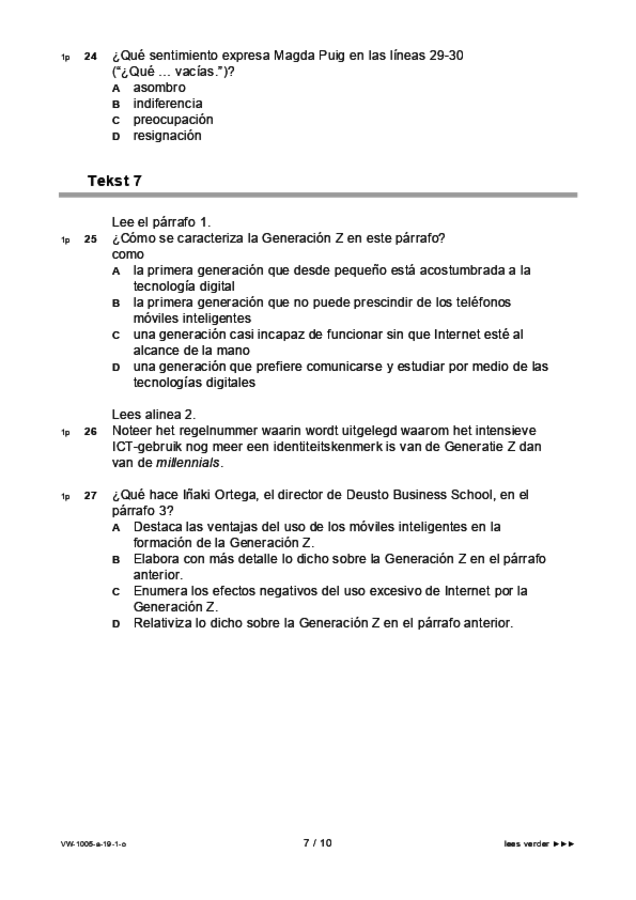 Opgaven examen VWO Spaans 2019, tijdvak 1. Pagina 7