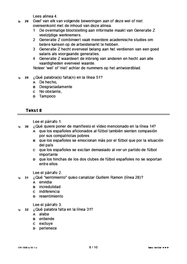 Opgaven examen VWO Spaans 2019, tijdvak 1. Pagina 8