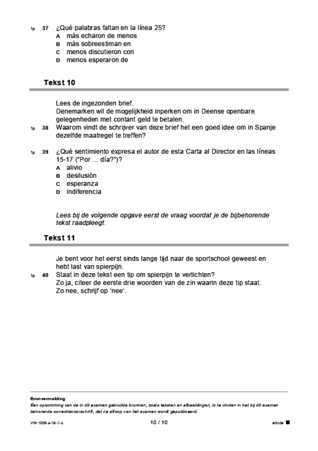 Opgaven examen VWO Spaans 2019, tijdvak 1. Pagina 10