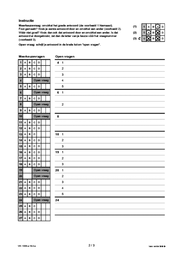 Antwoordblad examen VWO Spaans 2019, tijdvak 2. Pagina 2