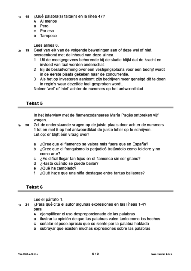 Opgaven examen VWO Spaans 2019, tijdvak 2. Pagina 5