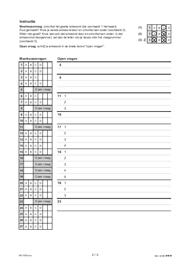 Antwoordblad examen VWO Spaans 2021, tijdvak 1. Pagina 2