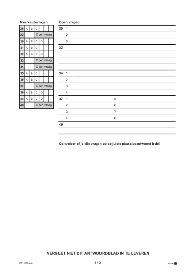 Antwoordblad examen VWO Spaans 2021, tijdvak 1. Pagina 3