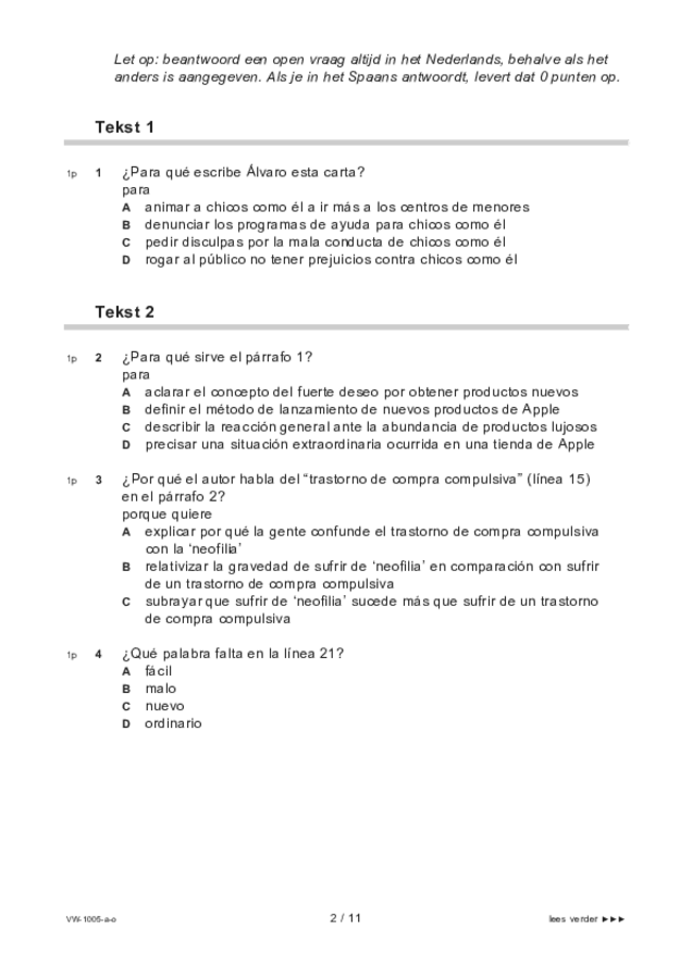 Opgaven examen VWO Spaans 2021, tijdvak 1. Pagina 2