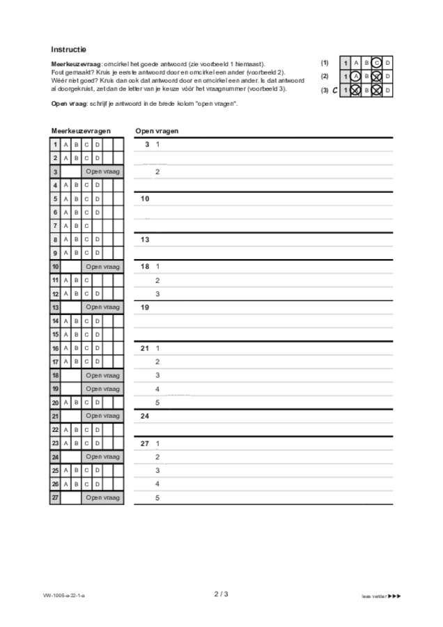 Antwoordblad examen VWO Spaans 2022, tijdvak 1. Pagina 2