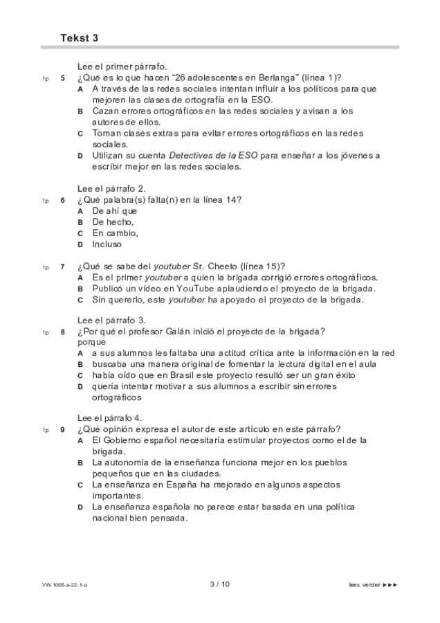 Opgaven examen VWO Spaans 2022, tijdvak 1. Pagina 3