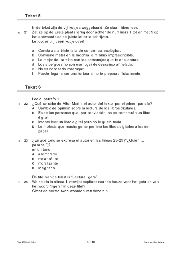 Opgaven examen VWO Spaans 2022, tijdvak 1. Pagina 6