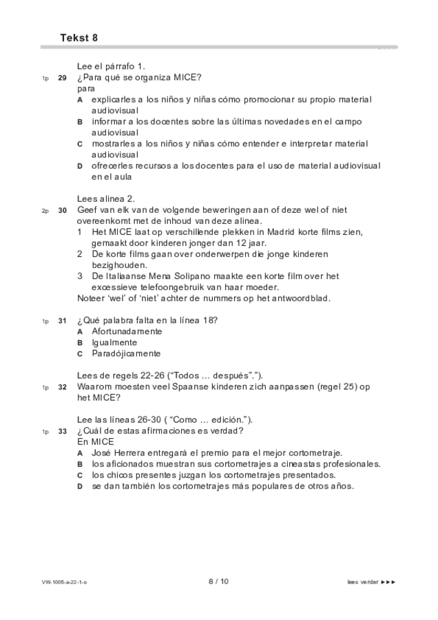 Opgaven examen VWO Spaans 2022, tijdvak 1. Pagina 8