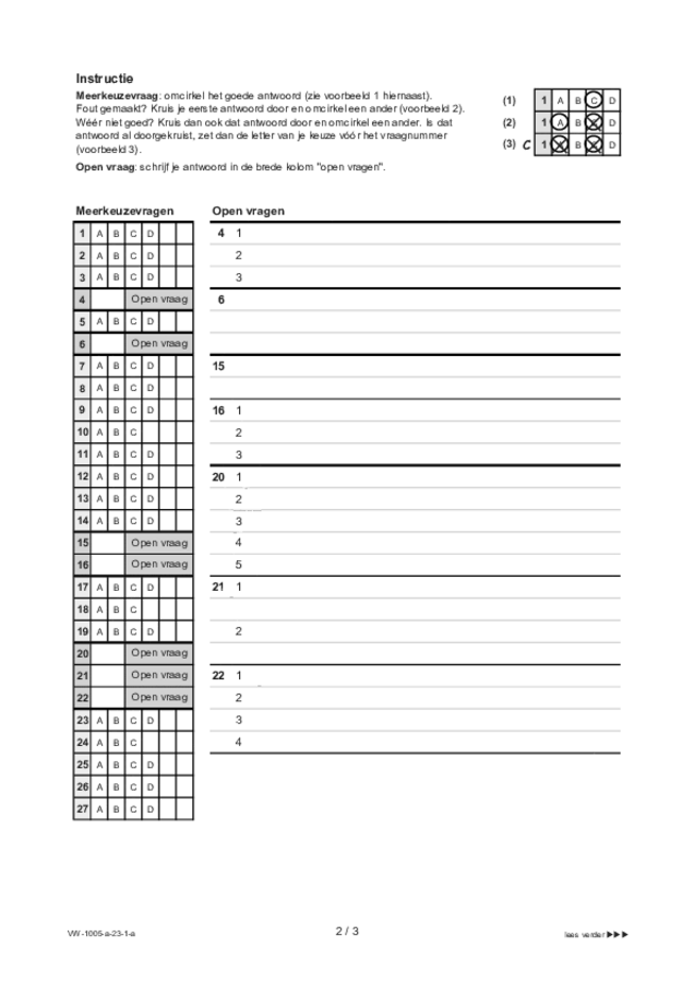 Antwoordblad examen VWO Spaans 2023, tijdvak 1. Pagina 2
