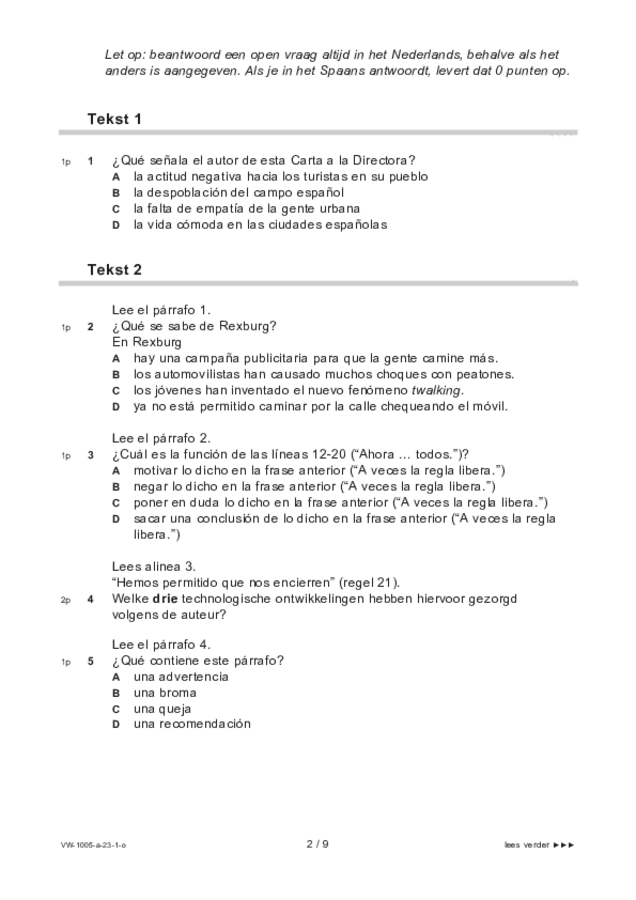 Opgaven examen VWO Spaans 2023, tijdvak 1. Pagina 2