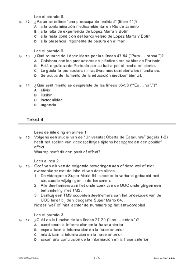 Opgaven examen VWO Spaans 2023, tijdvak 1. Pagina 4