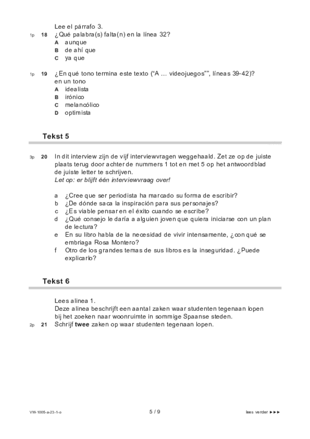 Opgaven examen VWO Spaans 2023, tijdvak 1. Pagina 5