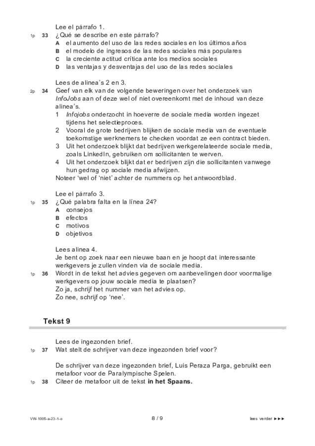 Opgaven examen VWO Spaans 2023, tijdvak 1. Pagina 8