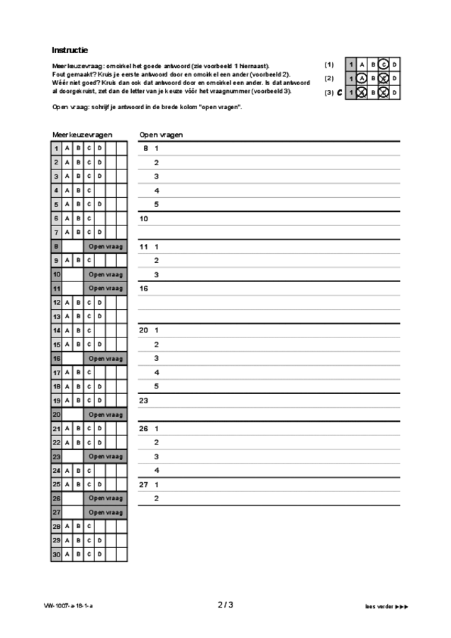 Antwoordblad examen VWO Russisch 2018, tijdvak 1. Pagina 2