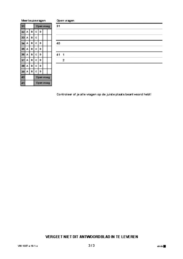 Antwoordblad examen VWO Russisch 2018, tijdvak 1. Pagina 3
