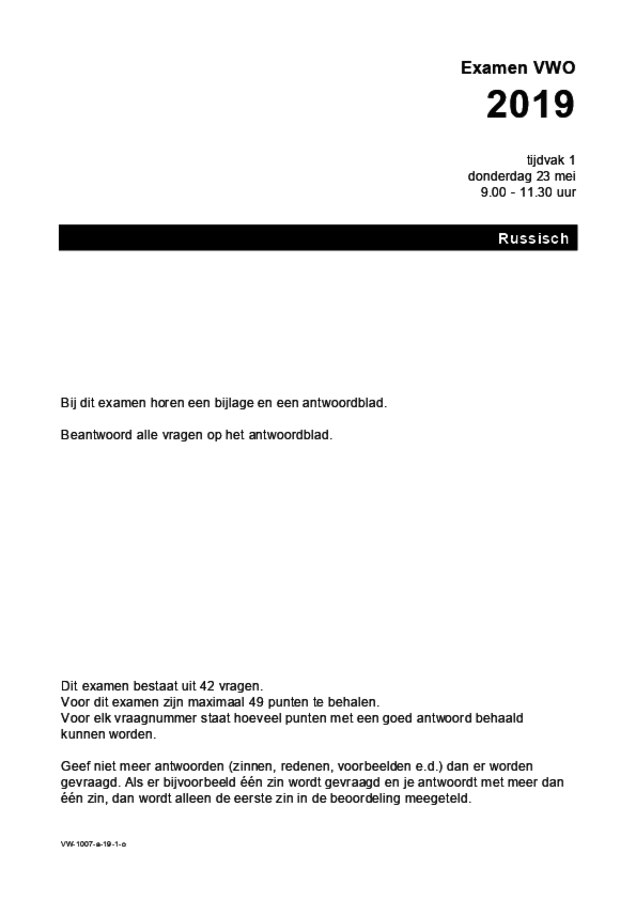 Opgaven examen VWO Russisch 2019, tijdvak 1. Pagina 1