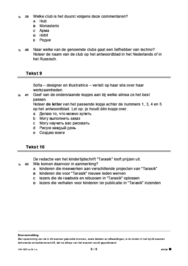 Opgaven examen VWO Russisch 2019, tijdvak 1. Pagina 8