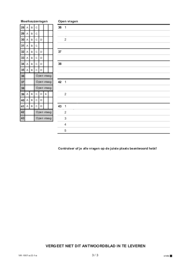 Antwoordblad examen VWO Russisch 2022, tijdvak 1. Pagina 3