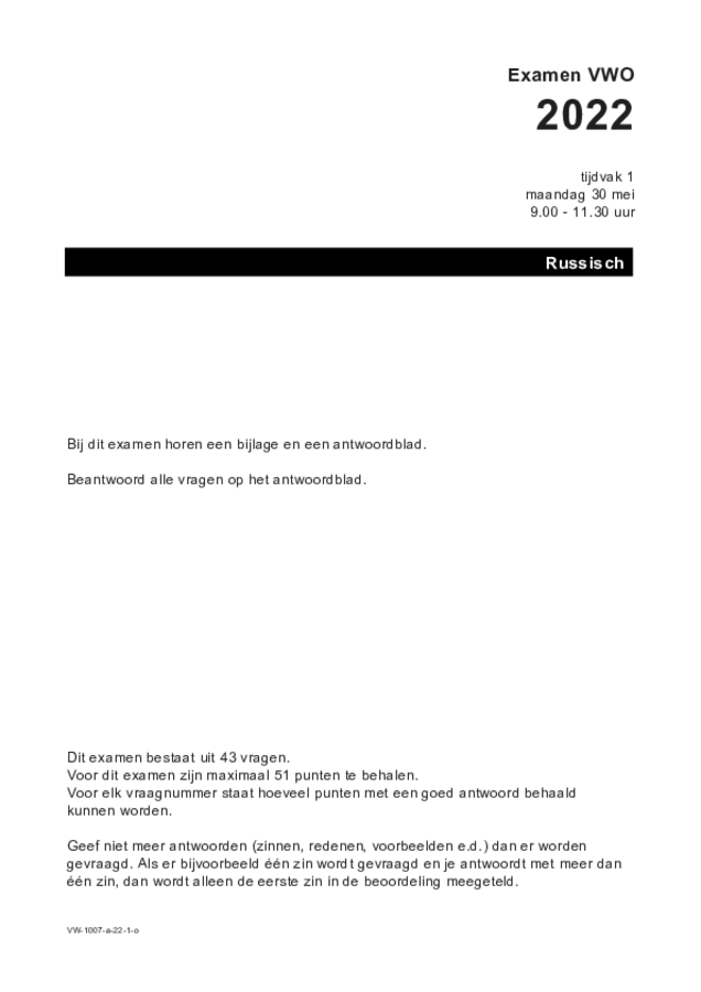 Opgaven examen VWO Russisch 2022, tijdvak 1. Pagina 1