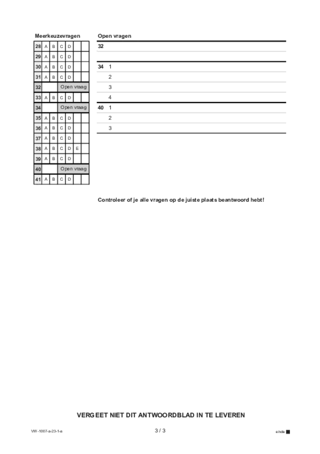 Antwoordblad examen VWO Russisch 2023, tijdvak 1. Pagina 3