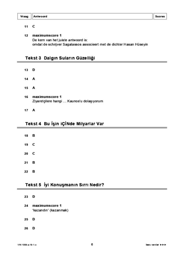 Correctievoorschrift examen VWO Turks 2019, tijdvak 1. Pagina 6
