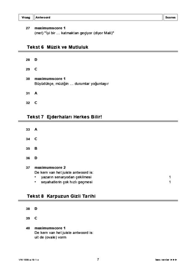 Correctievoorschrift examen VWO Turks 2019, tijdvak 1. Pagina 7