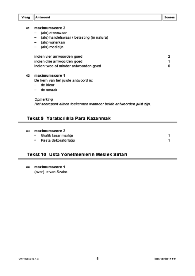 Correctievoorschrift examen VWO Turks 2019, tijdvak 1. Pagina 8