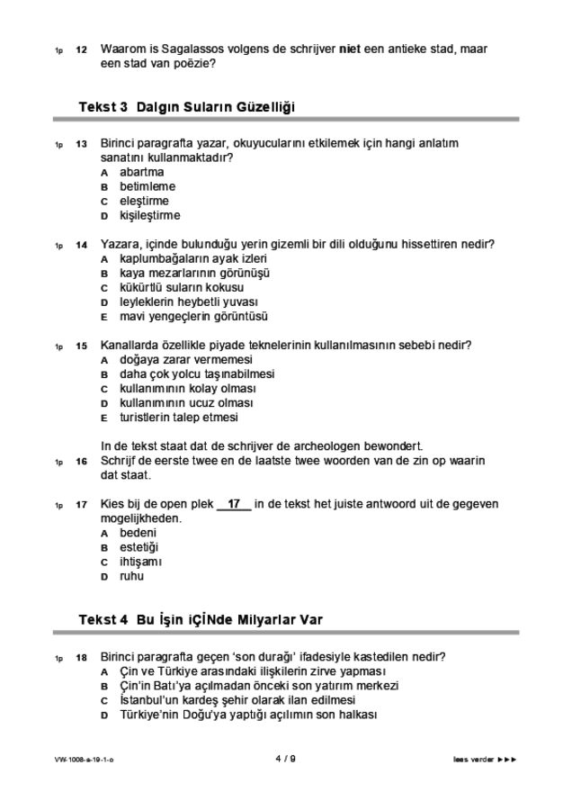 Opgaven examen VWO Turks 2019, tijdvak 1. Pagina 4