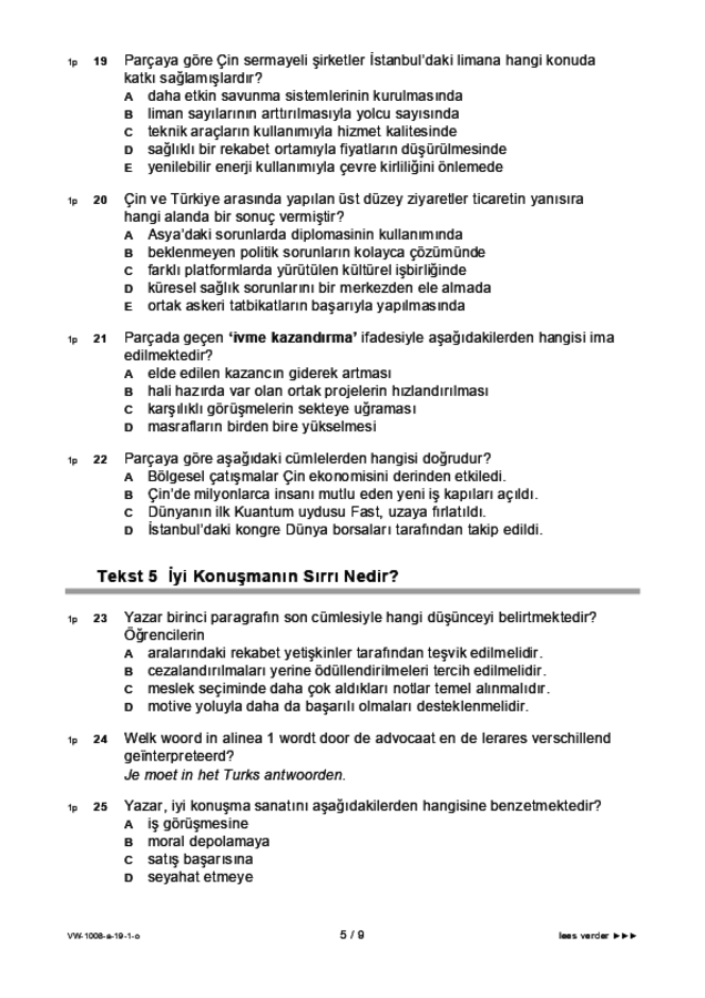 Opgaven examen VWO Turks 2019, tijdvak 1. Pagina 5