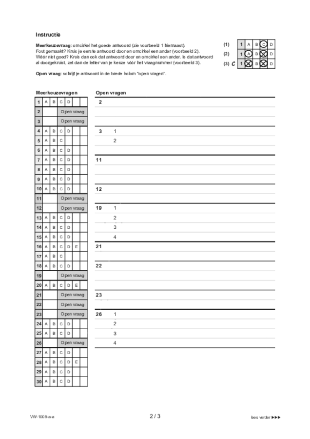 Antwoordblad examen VWO Turks 2021, tijdvak 1. Pagina 2