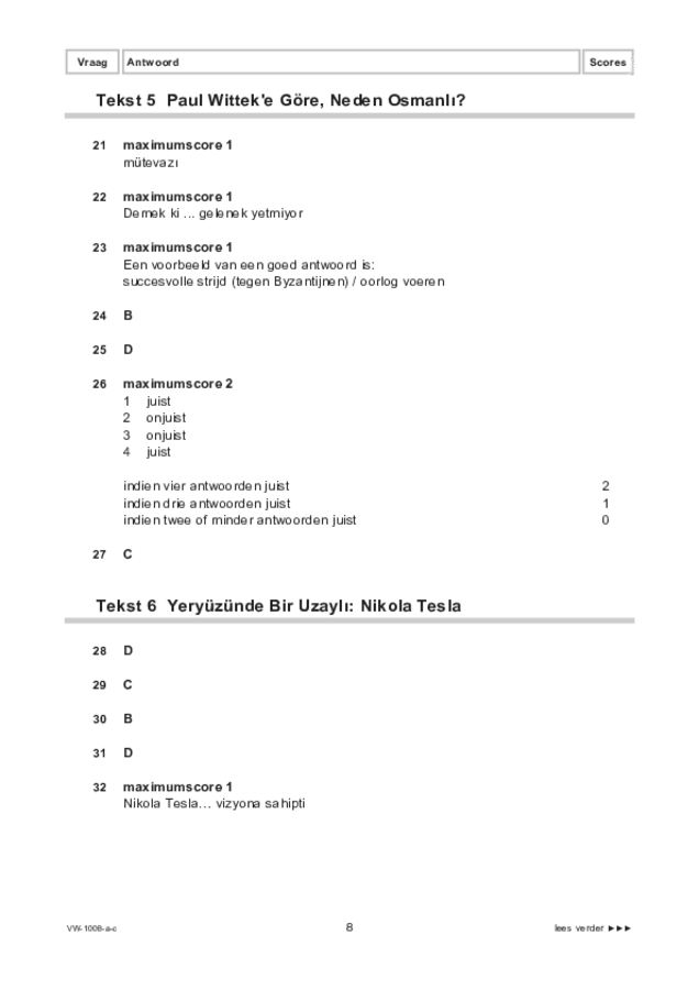 Correctievoorschrift examen VWO Turks 2021, tijdvak 1. Pagina 8