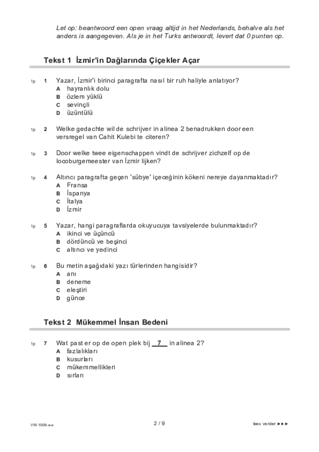 Opgaven examen VWO Turks 2021, tijdvak 1. Pagina 2