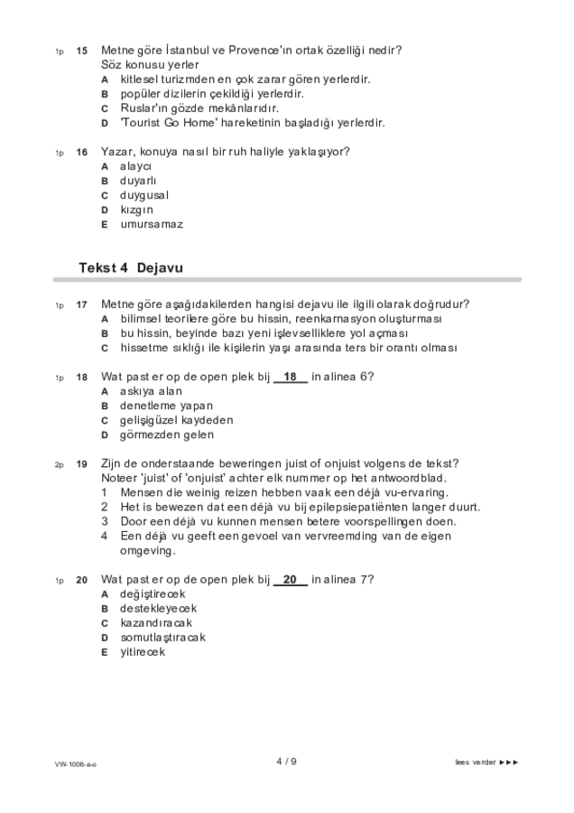 Opgaven examen VWO Turks 2021, tijdvak 1. Pagina 4