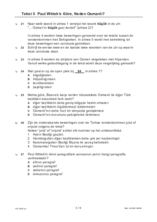 Opgaven examen VWO Turks 2021, tijdvak 1. Pagina 5