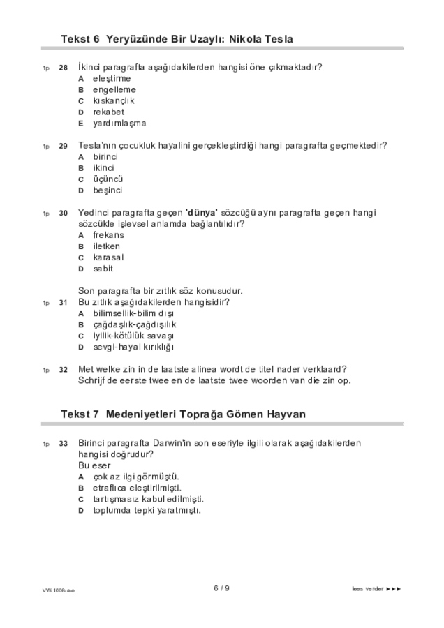 Opgaven examen VWO Turks 2021, tijdvak 1. Pagina 6