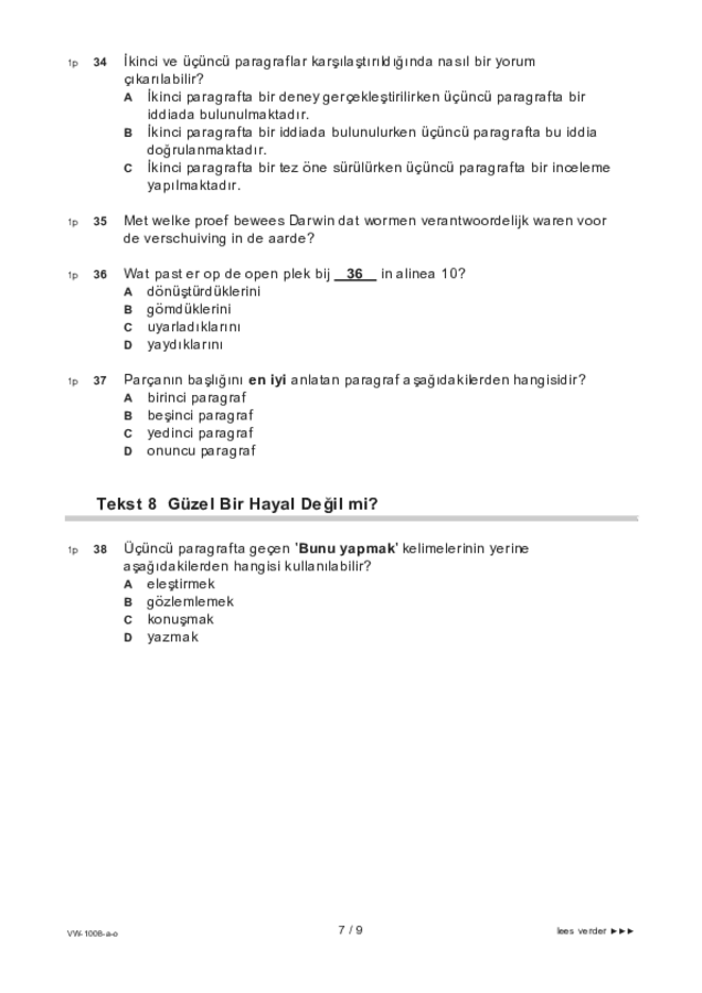 Opgaven examen VWO Turks 2021, tijdvak 1. Pagina 7