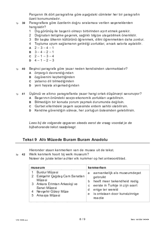 Opgaven examen VWO Turks 2021, tijdvak 1. Pagina 8